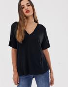 Asos Design V Neck Oversized T-shirt In Textured Jersey In Black - Black