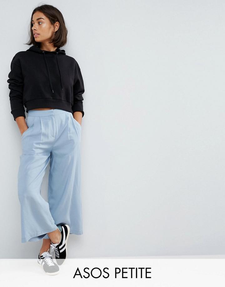 Asos Petite Pleat Front Woven Culotte Pants - Blue
