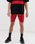 Asos Design Megging Shorts In Red Wet Look - Red