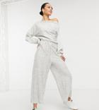 Asos Design Tall Jersey Slouchy Off Shoulder Jumpsuit In Gray Rib-grey