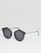 Spitfire Round Sunglasses With Metal Brow Bar In Black - Black