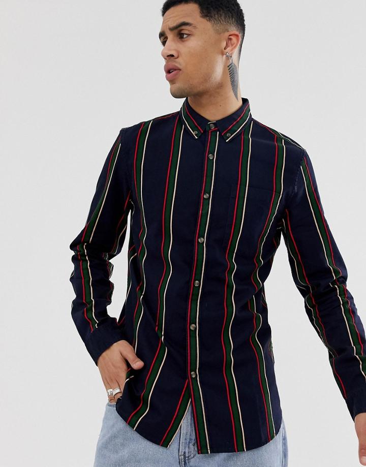New Look Regular Fit Shirt In Navy Stripe - Navy