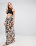South Beach Leopard Print Maxi Tie Around Beach Skirt - Multi