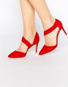 London Rebel Asymmetric Strap Heeled Shoes - Red