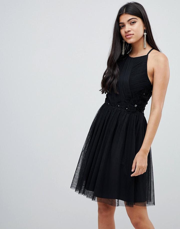 Little Mistress Pleated Mini Skater Dress In Black - Black