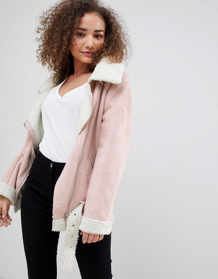 Parisian Faux Suede Aviator Jacket - Cream