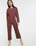 Asos Design Denim Relaxed Jumpsuit-brown