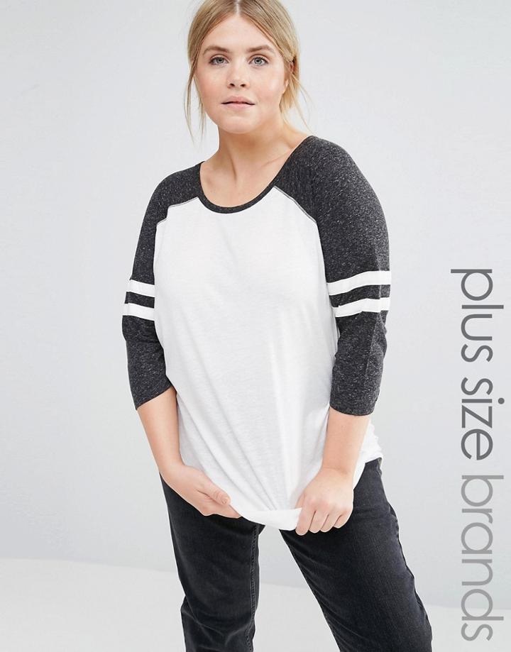 New Look Plus Raglan Contrast T-shirt - Gray