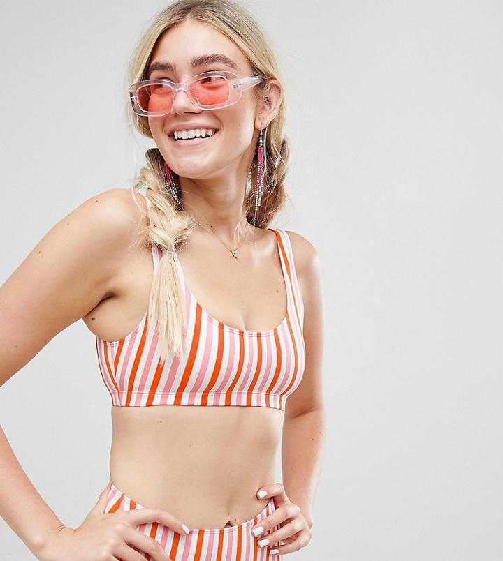 Monki Multi Stripe Sporty Bikini Top - Multi