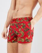 Asos Design Swim Shorts With Red Baroque Print In Short Length - Red