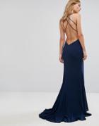 Fame And Partners Strappy Gown With Fishtail - Navy