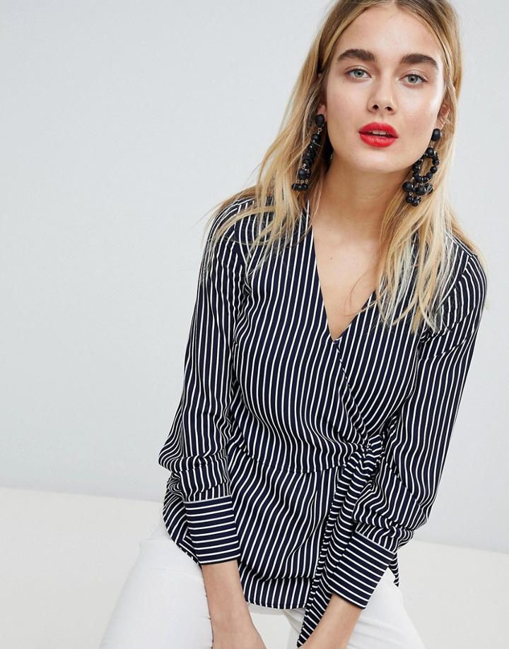 Warehouse Wrap Stripe Blouse - Blue