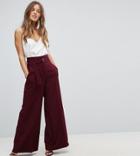 Asos Petite Tailored Wide Leg High Waist Pants With Belt And Buckle Detail - Red