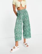 Asos Design Plisse Culotte Pants With Whimsy Floral Print In Blue-multi