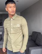 Liquor N Poker Muscle Fit Denim Shirt In Khaki-green