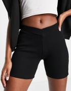 Topshop Legging Short With V Cross Over Waist Band Detail In Black
