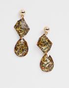 Missguided Leopard Print Drop Earrings - Gold