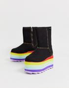 Y-r-u - Flat Plateau Boot In Black With Colorfull Plateau