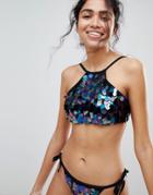 New Look High Neck Sequin Bikini Top - Blue