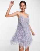 Asos Edition Feather & Sequin Mini Dress With Low Back In Lilac-purple
