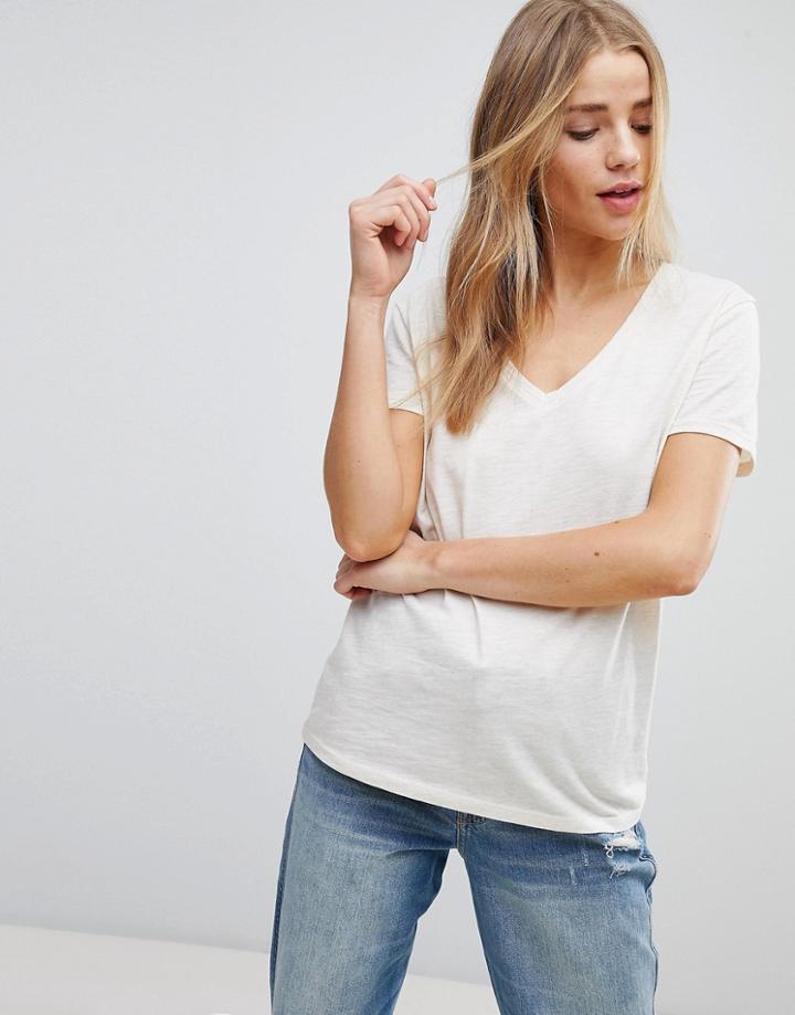 New Look Organic V Neck Tee - Cream