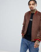 Asos Cord Bomber Jacket With Tipped Rib In Brown - Brown