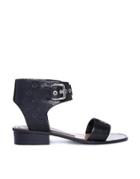 Markus Lupfer Black Embossed Slogan Flat Sandals - Black