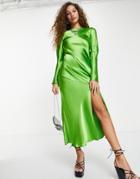 Topshop Satin Frill Back Occasion Dress In Green
