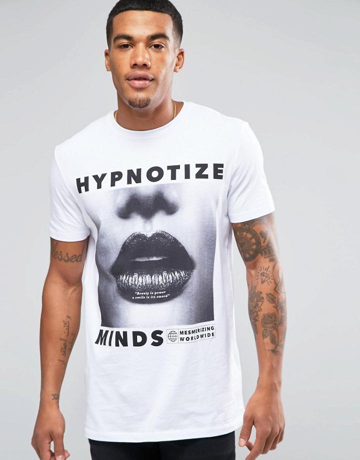 Asos T-shirt With Raw Scoop Neck And Lips Print - White