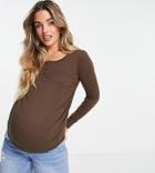 Cotton: On Maternity Henley Long Sleeve Top In Brown