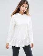 Asos Sweatshirt With Satin Ruffle Hem - Cream