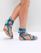Asos Design Fayla Plaited Tie Leg Flat Sandals - Blue