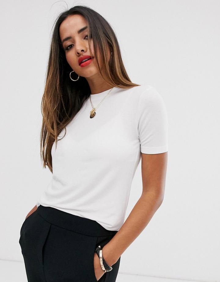 Mango Ribbed Neck Eco-responsible T Shirt In White-black