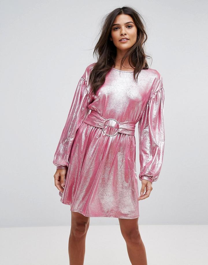Vero Moda Metalic Mini Skater Dress In Pink