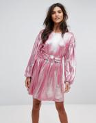 Vero Moda Metalic Mini Skater Dress In Pink