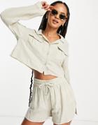 Asos Design Pocket Beach Short Set In Double Gauze In Oatmeal-white