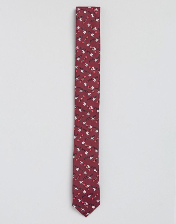 Asos Holidays Tie With Pull My Cracker Print - Red