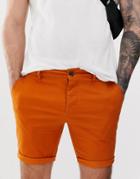 Asos Design Skinny Chino Shorts In Orange - Orange