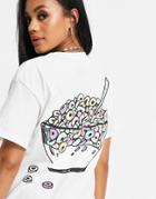 New Love Club Oversized T-shirt With Cereal Back Print Graphic In White