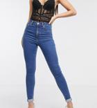 Asos Design Tall Ridley High Waist Skinny Jeans In Bright Midwash Blue-blues