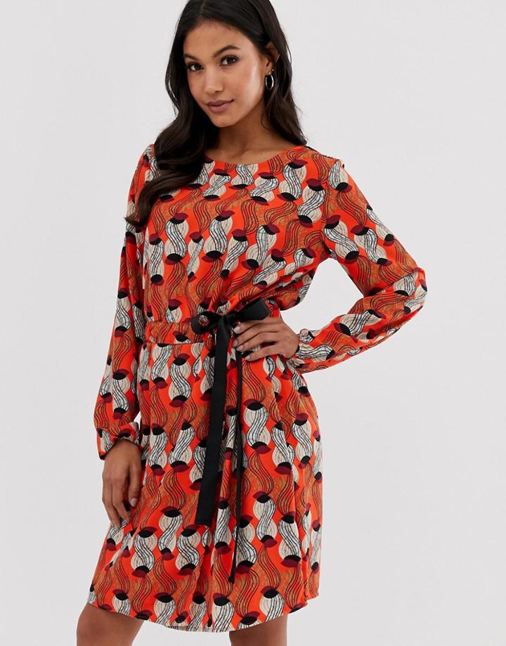 Vila Printed Shift Dress With Tie Detail-multi