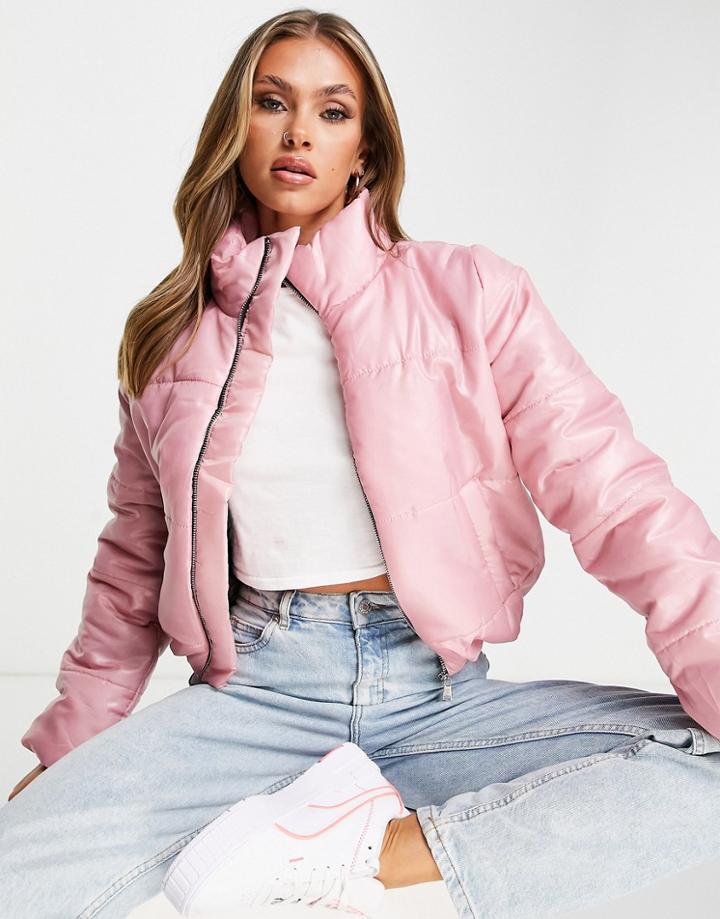I Saw It First High Shine Padded Puffer Jacket In Pink
