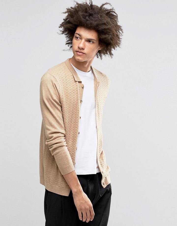 Asos Turtleneck Cardigan In Merino Wool Mix - Beige