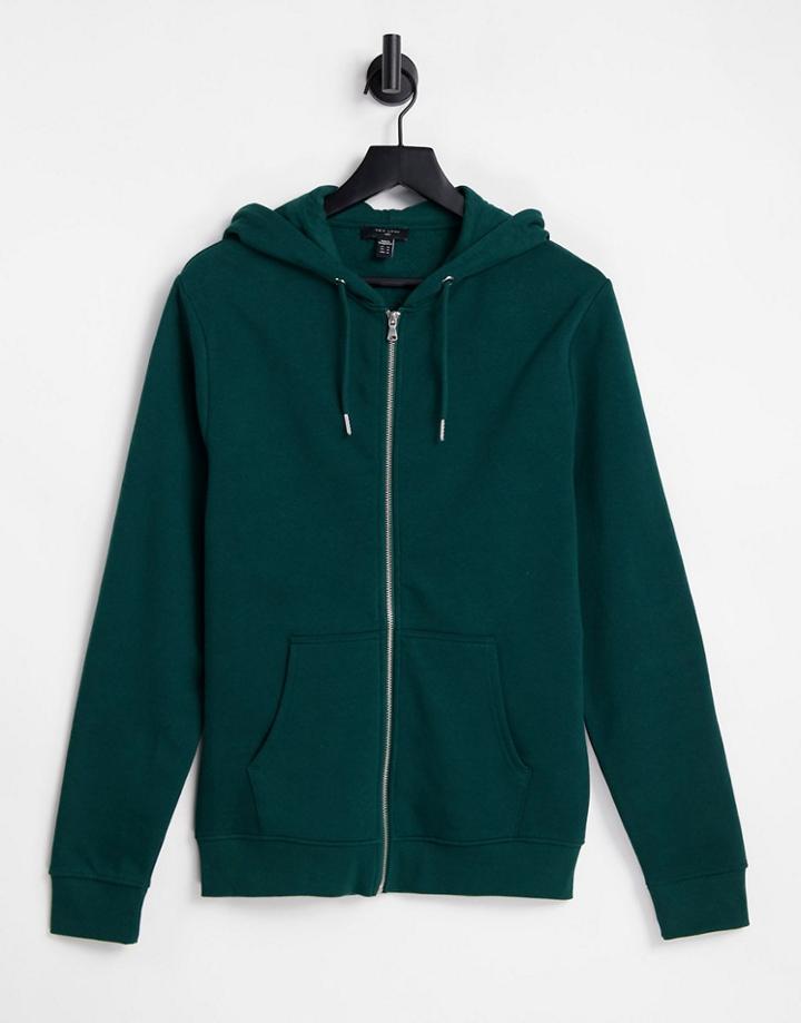 New Look Zip Through Hoodie In Pine-green