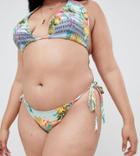 Asos Design Curve Tie Side Bikini Bottom In Cuban Stripe Print - Multi
