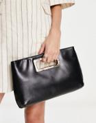 River Island Metal Handle Clutch In Black
