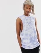 Asos Design Relaxed Sleeveless T-shirt With Dropped Armhole In Blue Tie Dye Wash