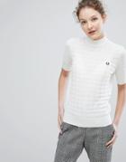 Fred Perry High Neck Houndstooth Sweater - White