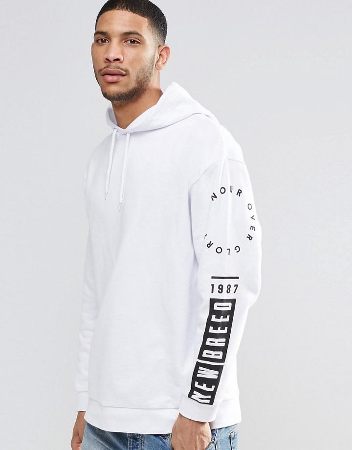 Asos Oversized Longline Hoodie With Typographic Sleeve Print - White