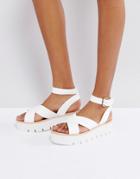 Bershka Strappy Flatform Sandals - White